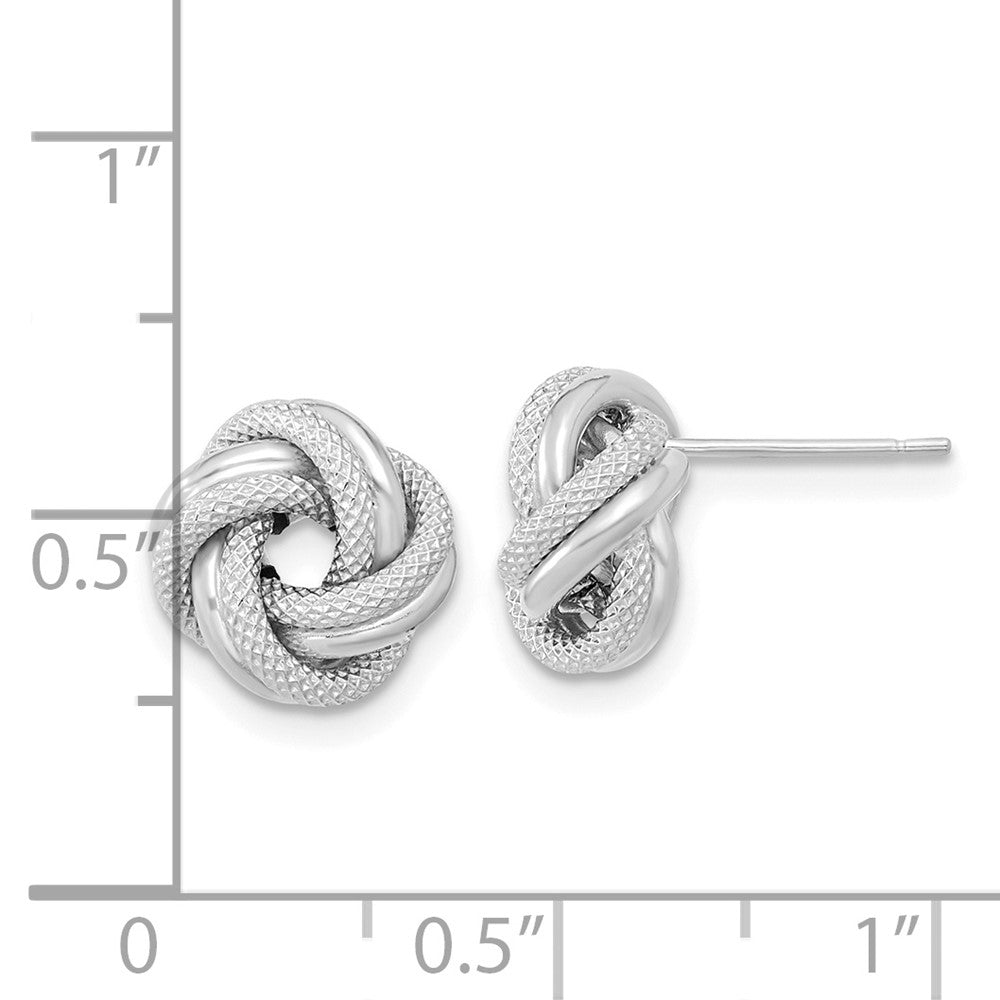 14k White Gold 10 mm Polished Textured Double Love Knot Post Earrings (1.07 grams)