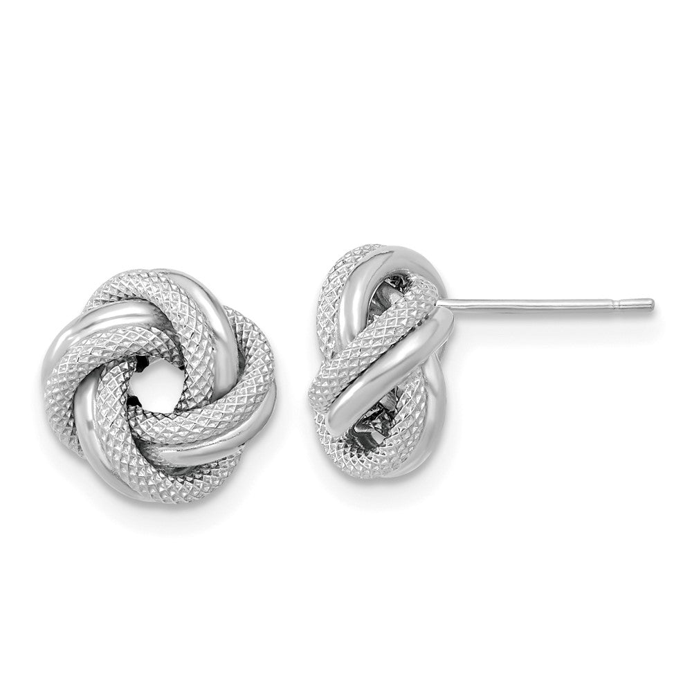 14k White Gold 10 mm Polished Textured Double Love Knot Post Earrings (1.07 grams)