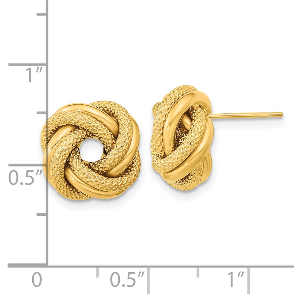 14k Yellow Gold 13.5 mm Polished Textured Double Love Knot Post Earrings (1.82 grams)