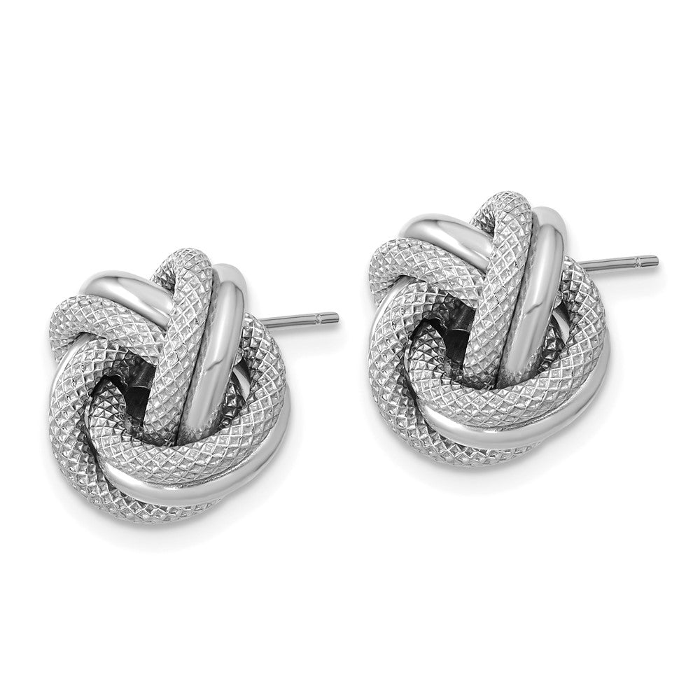 14k White Gold 13.5 mm Polished Textured Double Love Knot Post Earrings (1.86 grams)
