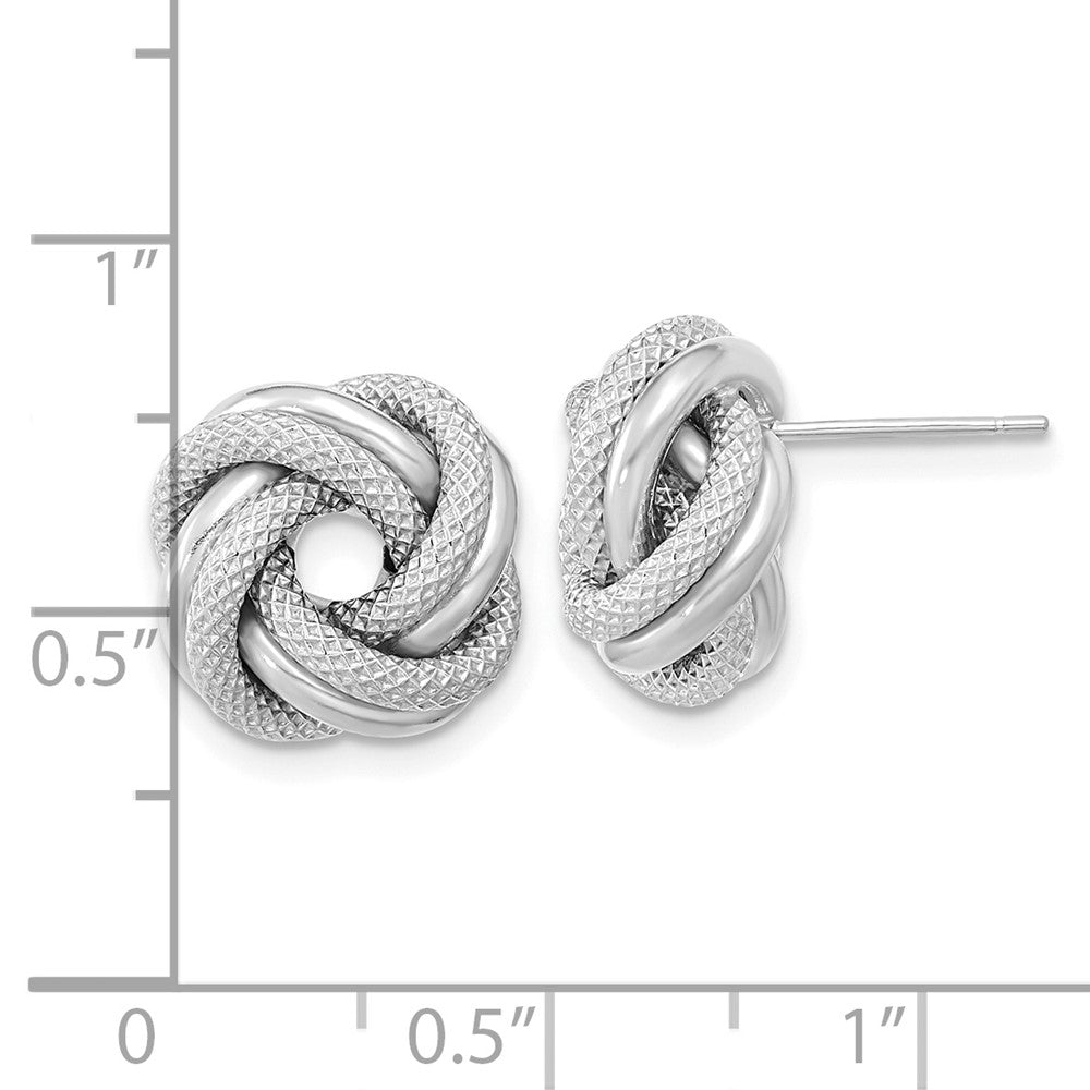 14k White Gold 13.5 mm Polished Textured Double Love Knot Post Earrings (1.86 grams)
