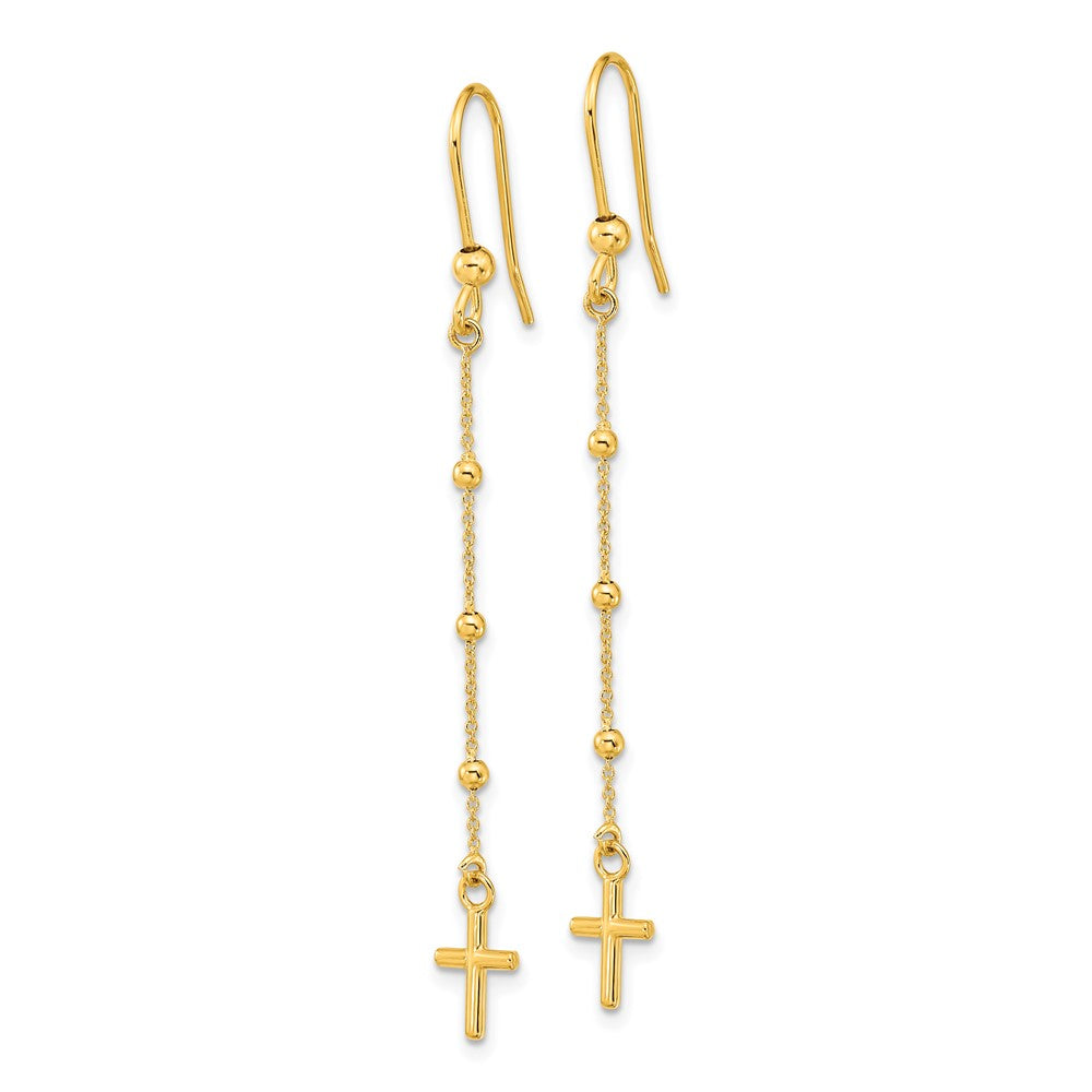 14k Yellow Gold 5 mm Polished Cross Dangle Shepherd Hook Earrings (1.04 grams)