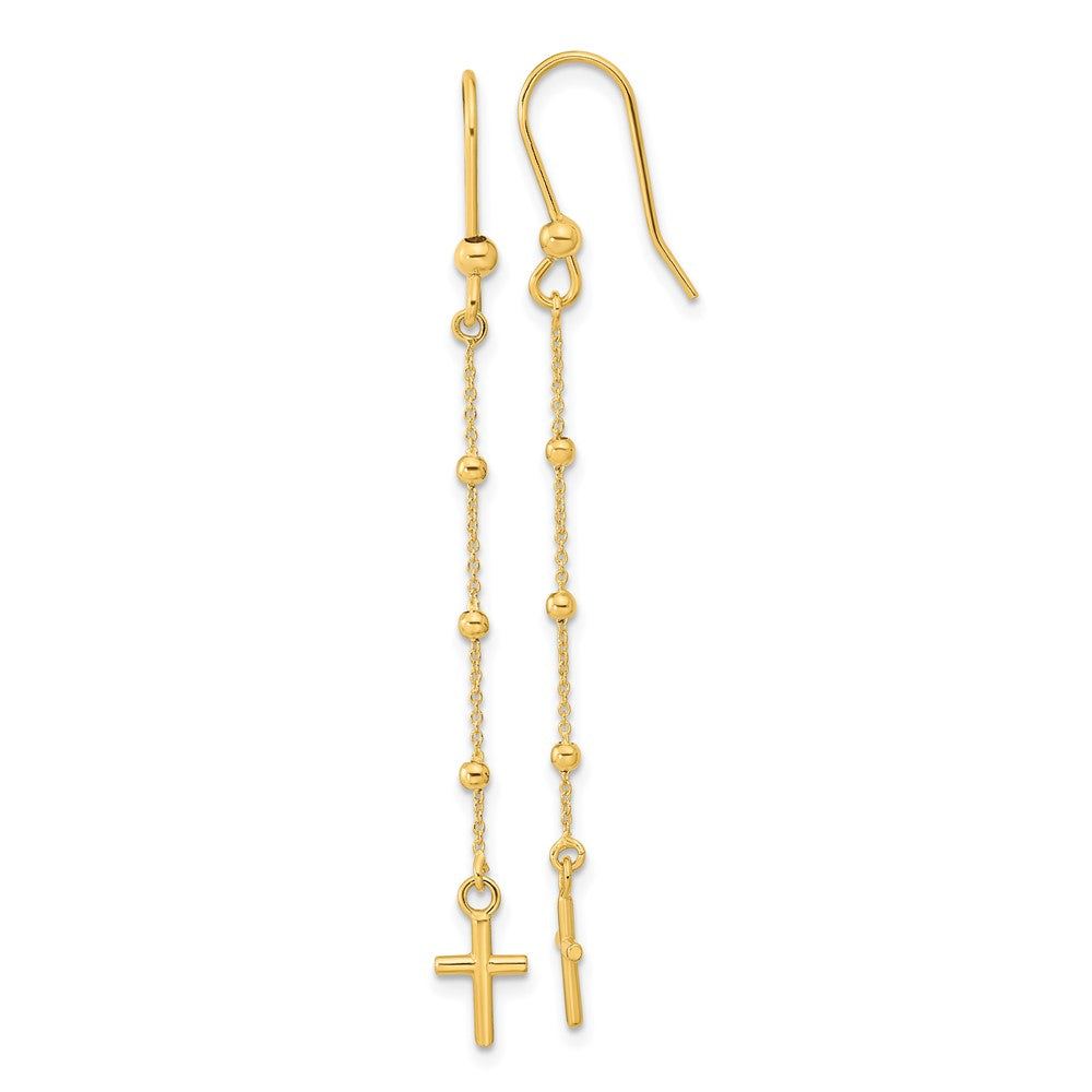 14k Yellow Gold 5 mm Polished Cross Dangle Shepherd Hook Earrings (1.04 grams)