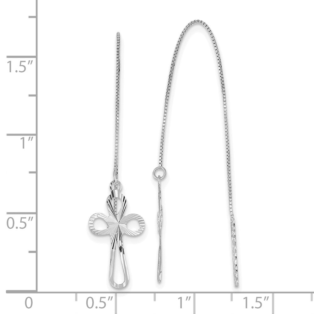 14k White Gold 10 mm  Polished D/C Box Chain w/Cross Threader Earrings (0.57 grams)