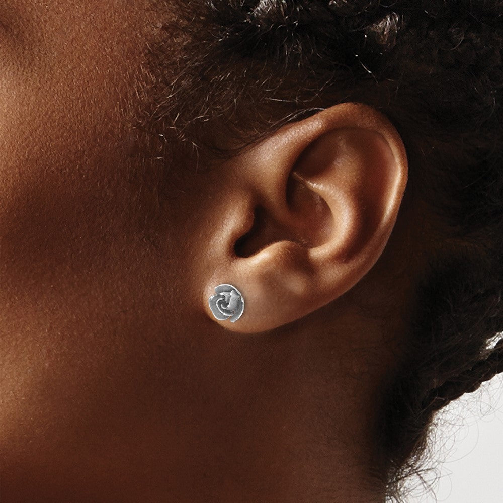 14k White Gold 7 mm Satin Finish D/C Rose Post Earrings with Yellow Gold Earring Backs (1.52 grams)