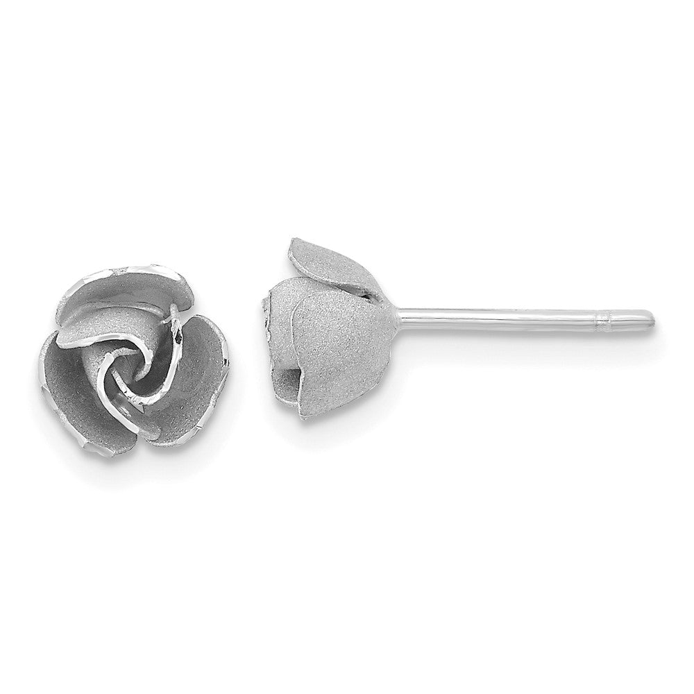 14k White Gold 7 mm Satin Finish D/C Rose Post Earrings with Yellow Gold Earring Backs (1.52 grams)
