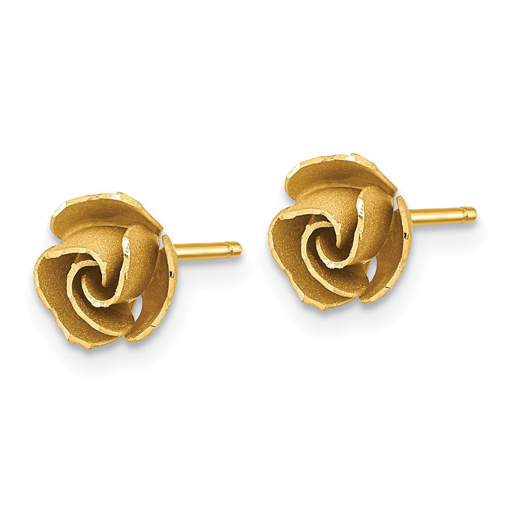 14k Yellow Gold 7.5 mm Satin Finish D/C Rose Post Earrings (1.58 grams)