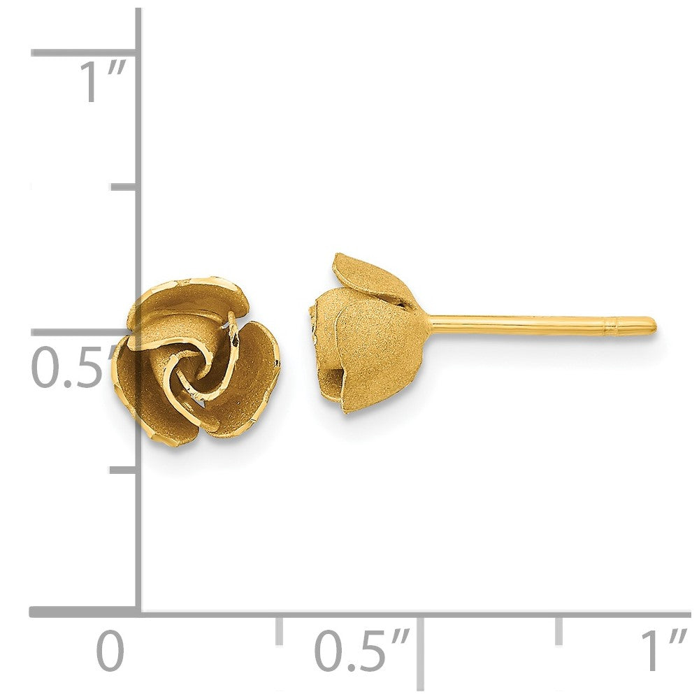 14k Yellow Gold 7.5 mm Satin Finish D/C Rose Post Earrings (1.58 grams)