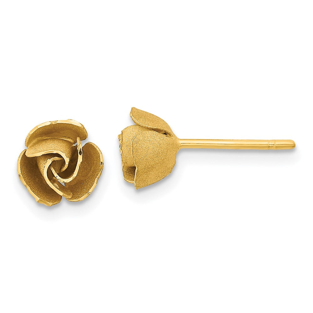 14k Yellow Gold 7.5 mm Satin Finish D/C Rose Post Earrings (1.58 grams)