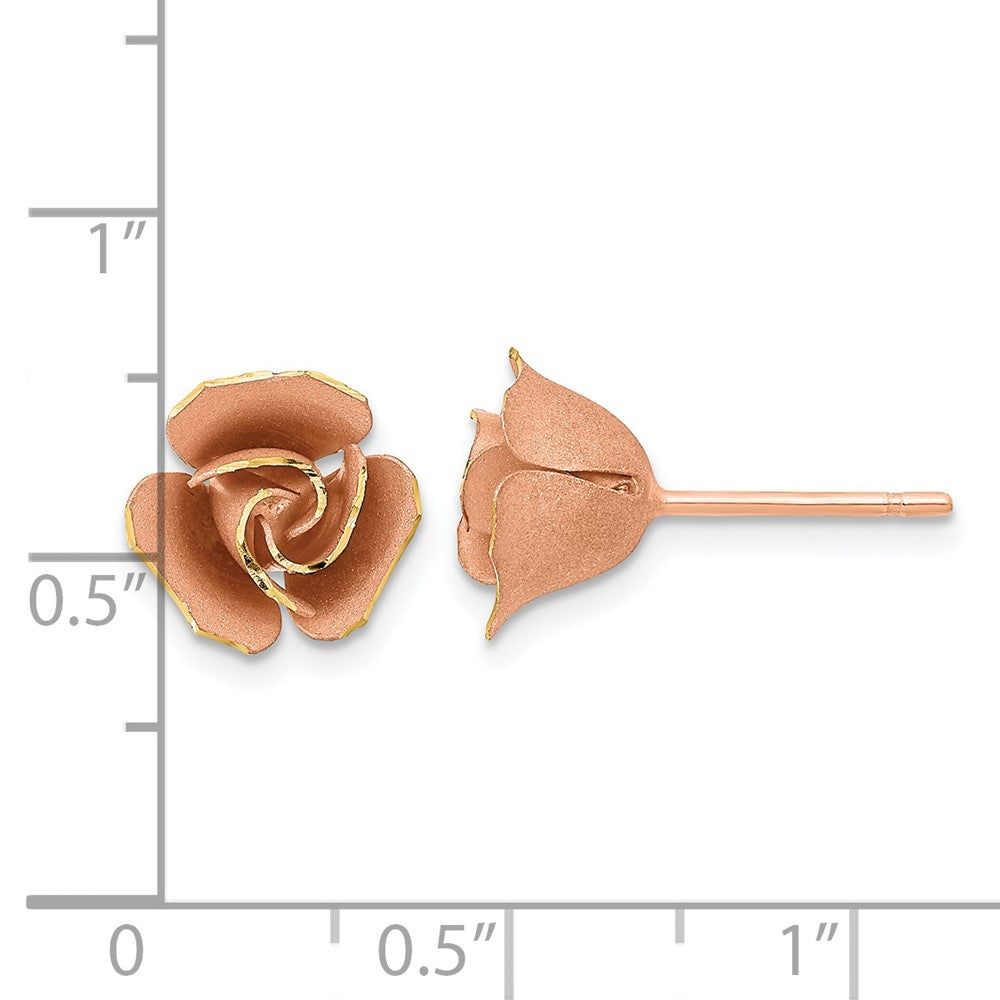 14k Rose Gold 9.2 mm Satin Finish D/C Rose Post Earrings (2.21 grams)