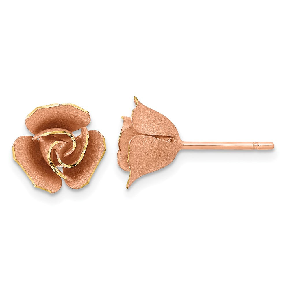 14k Rose Gold 9.2 mm Satin Finish D/C Rose Post Earrings (2.21 grams)