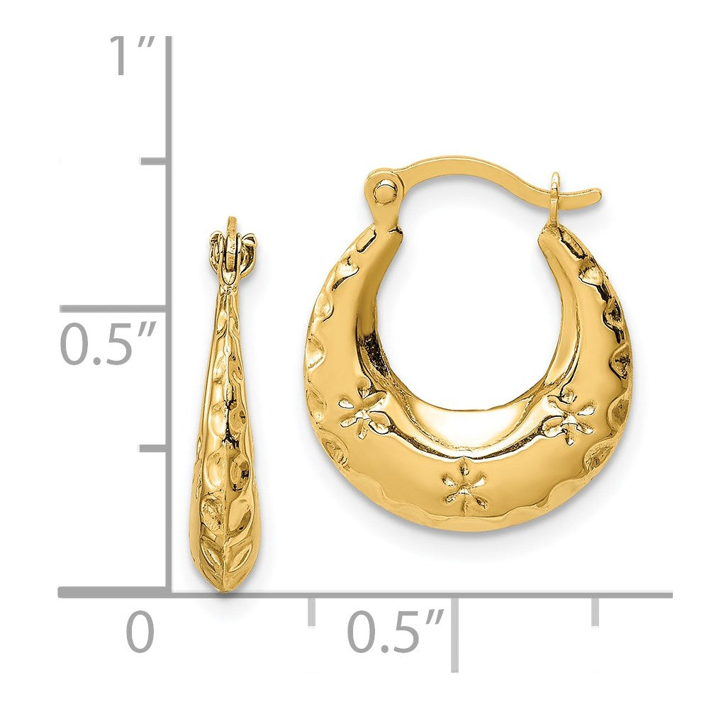 14k Yellow Gold 14.6 mm Textured Stamped Hoop Earrings (0.75 grams)
