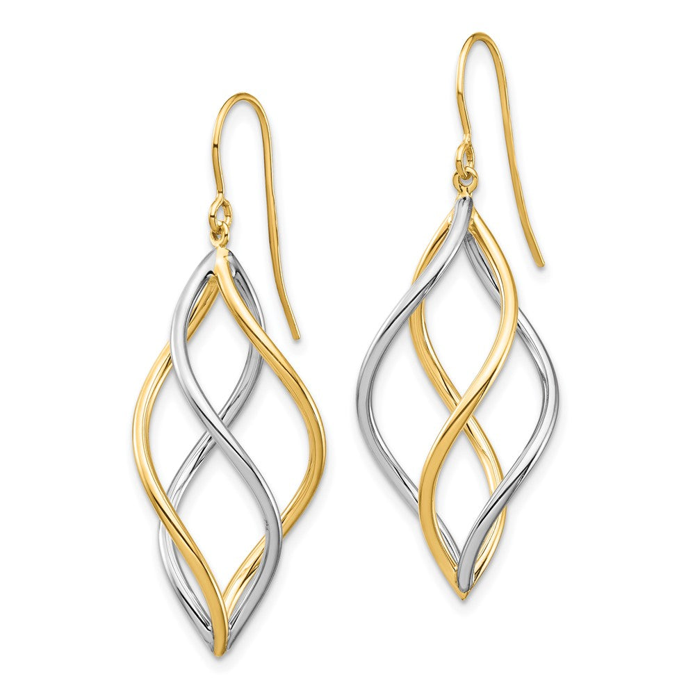 14k Two-tone 12.5 mm Two-Tone Twisted Polished Dangle Shepherd Hook Earrings (2.38 grams)