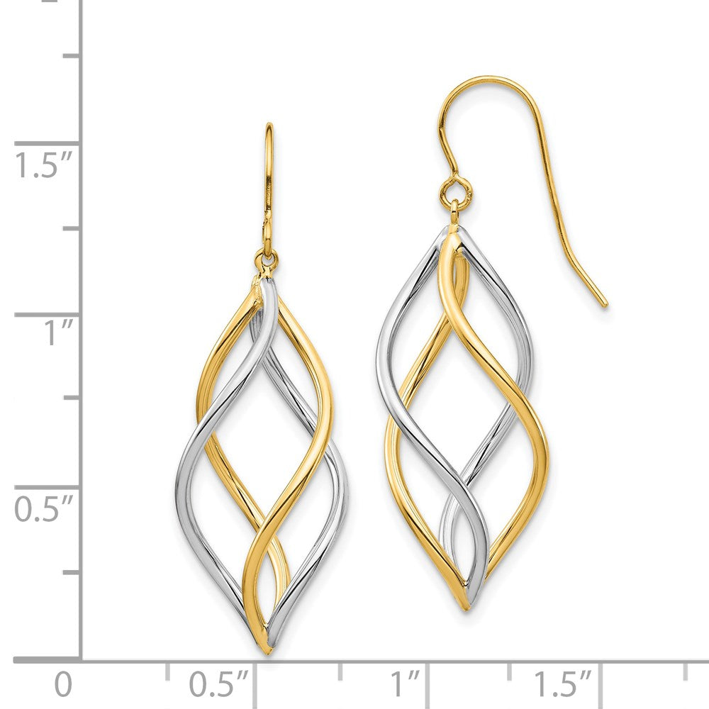 14k Two-tone 12.5 mm Two-Tone Twisted Polished Dangle Shepherd Hook Earrings (2.38 grams)