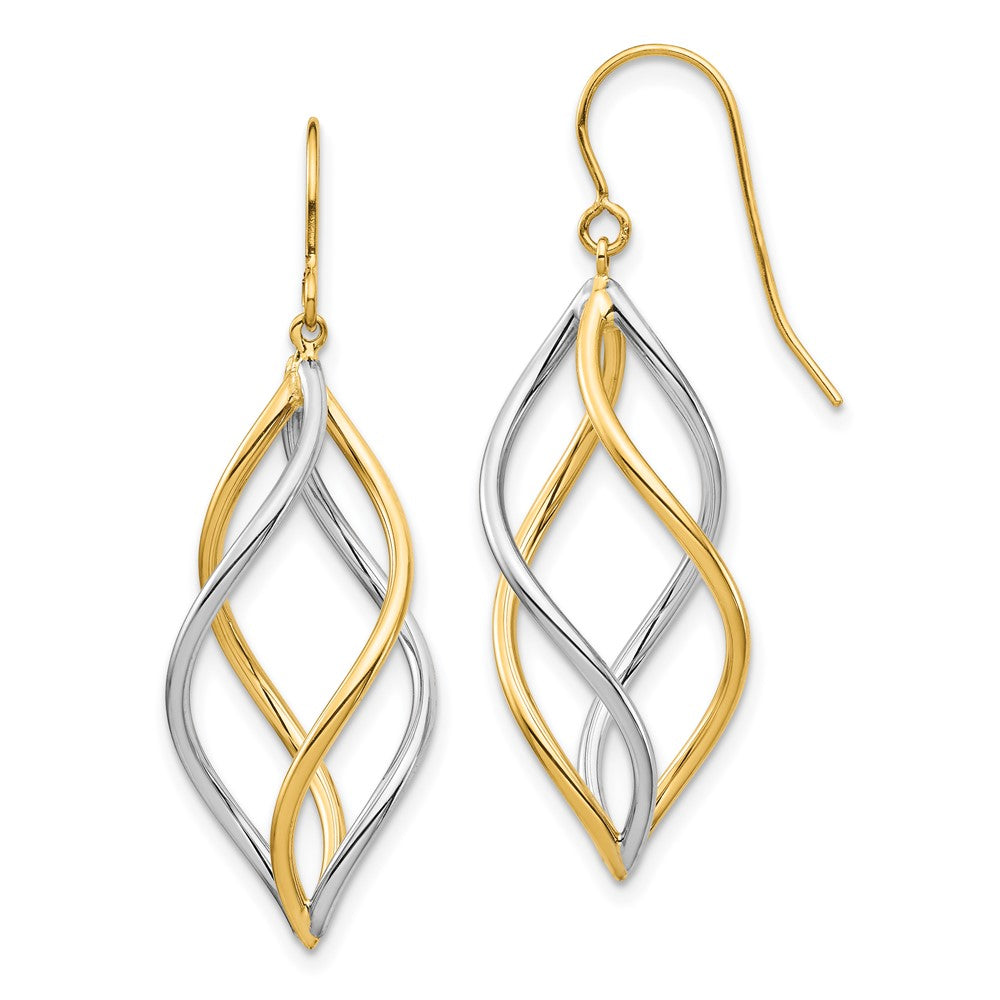 14k Two-tone 12.5 mm Two-Tone Twisted Polished Dangle Shepherd Hook Earrings (2.38 grams)