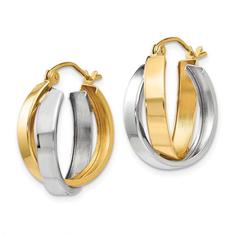 14k Two-tone 6 mm Polished Double Hoop Earrings (1.85 grams)