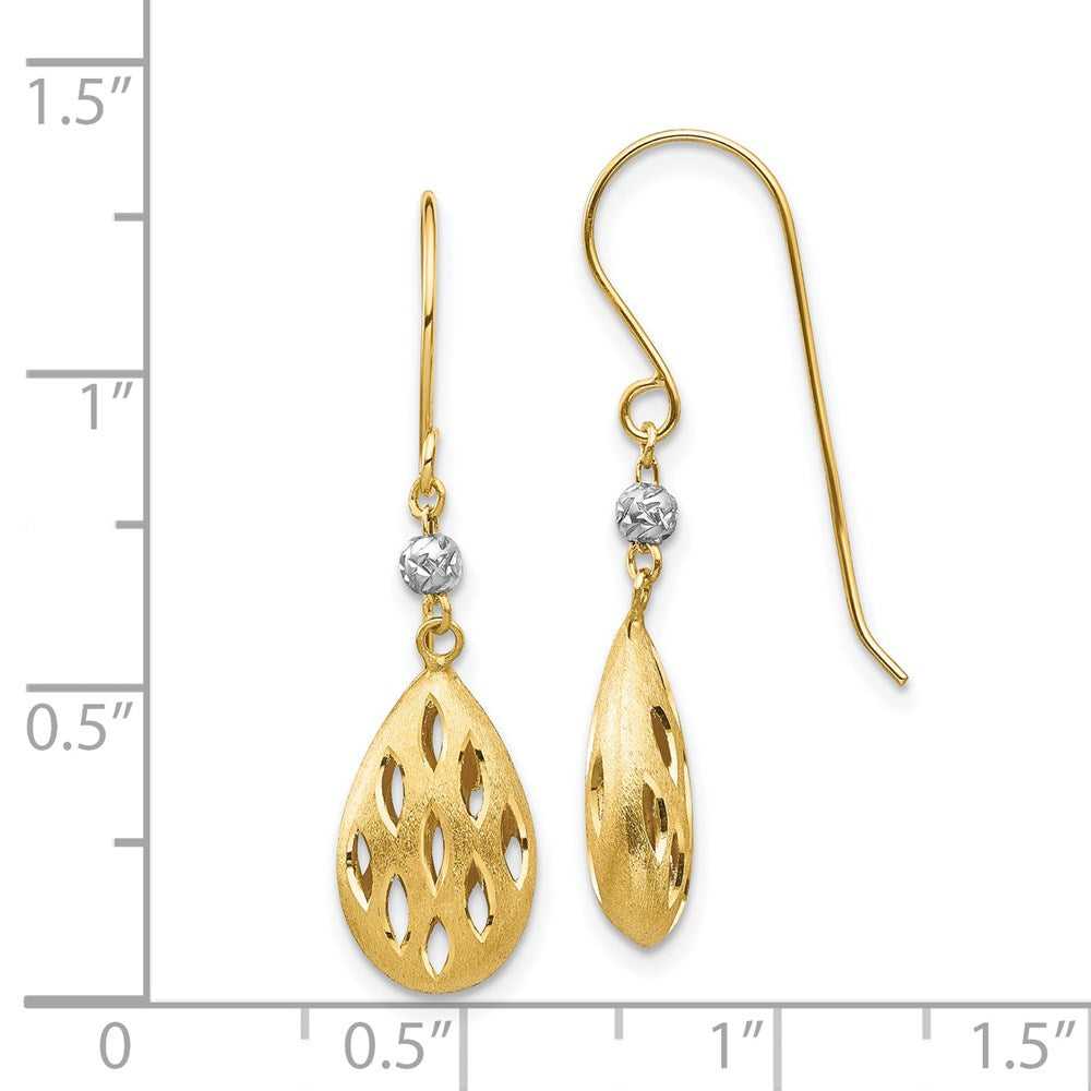 14k Two-tone 8 mm Two-Tone Diamond Cut Teardrop Dangle Earrings (1.09 grams)