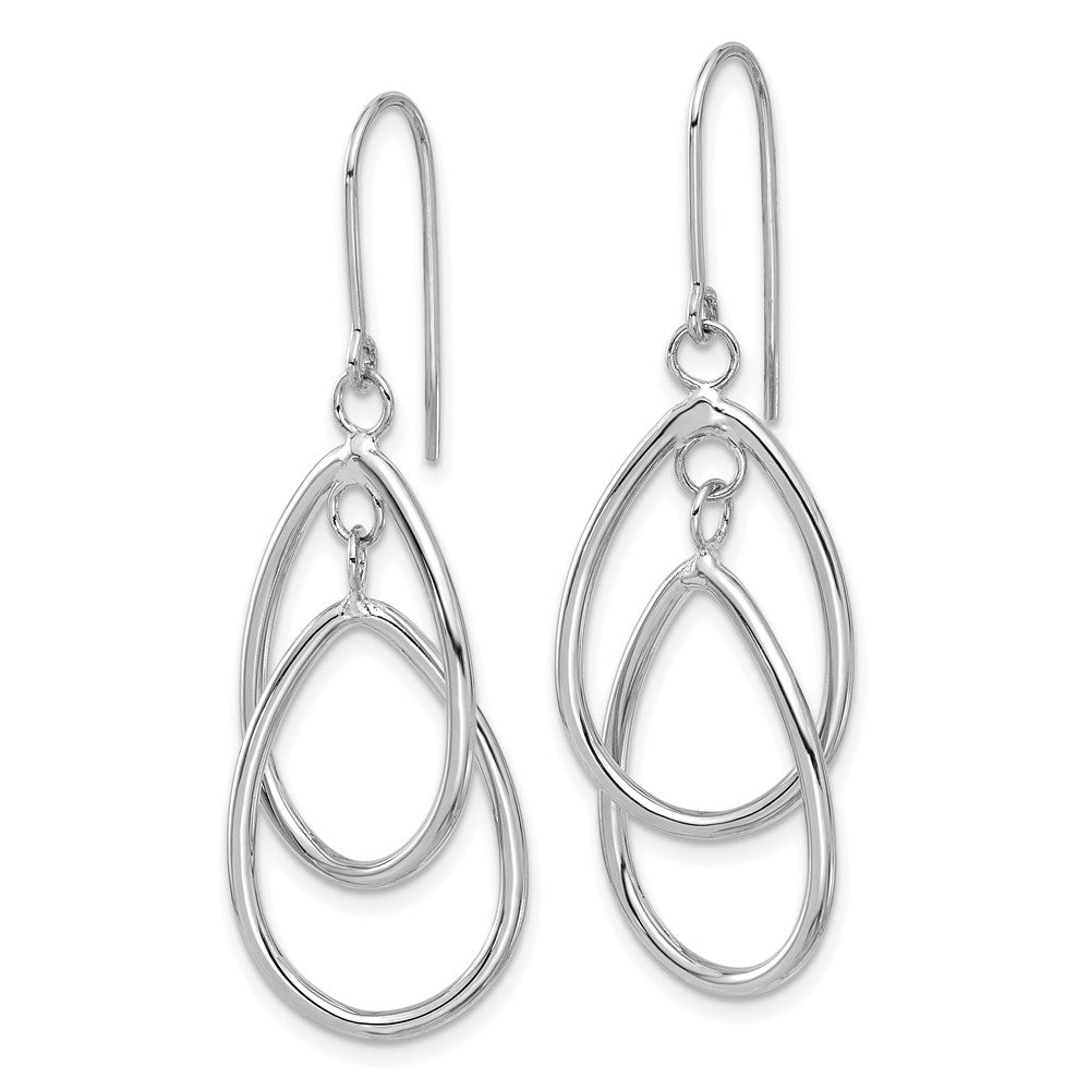 14k White Gold 18.3 mm Double Teardrop Dangle Wire Earrings (2.39 grams)