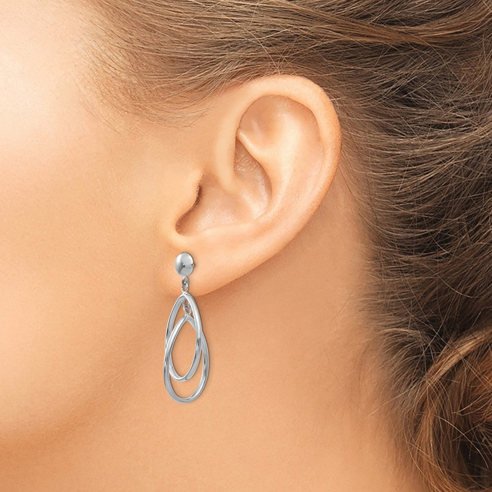 14k White Gold 16 mm Polished Oval Dangle Post Earrings (2.09 grams)