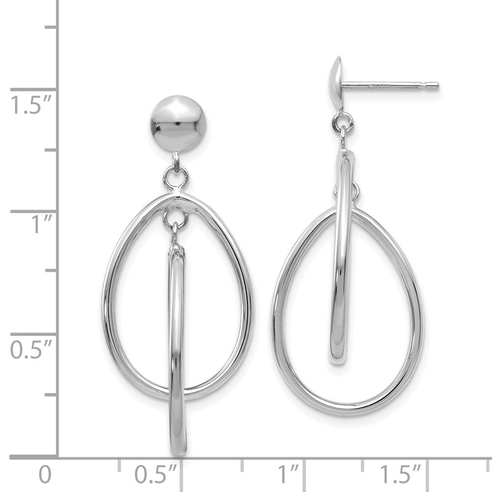 14k White Gold 16 mm Polished Oval Dangle Post Earrings (2.09 grams)