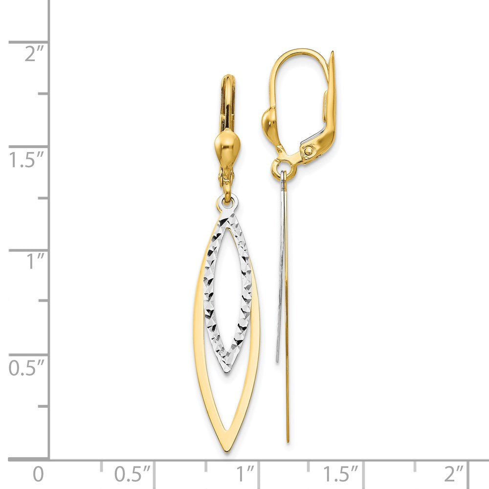 14k Two-tone 8 mm Diamond-cut Leverback Earrings (2.04 grams)