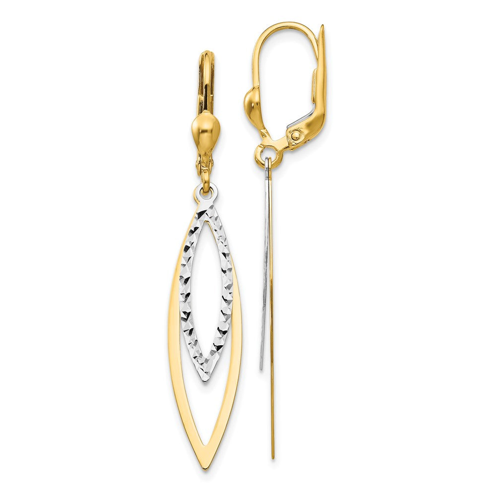 14k Two-tone 8 mm Diamond-cut Leverback Earrings (2.04 grams)