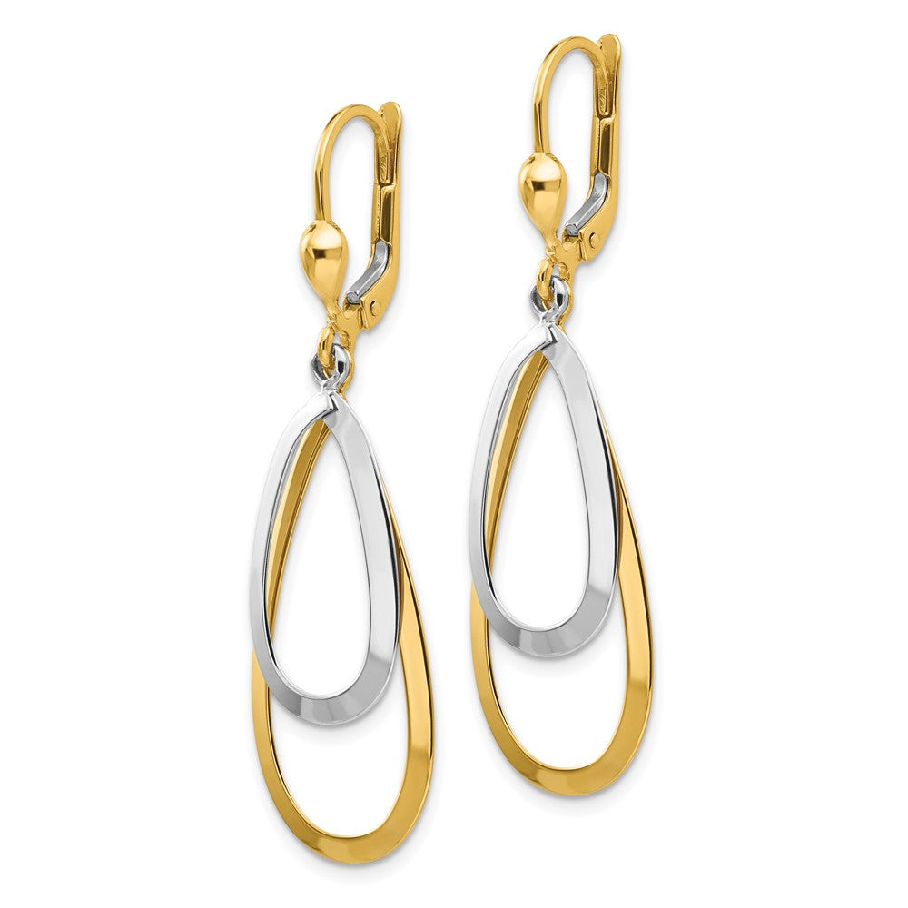 14k Two-tone 14 mm Oval Leverback Tear Drop Earrings (2.58 grams)