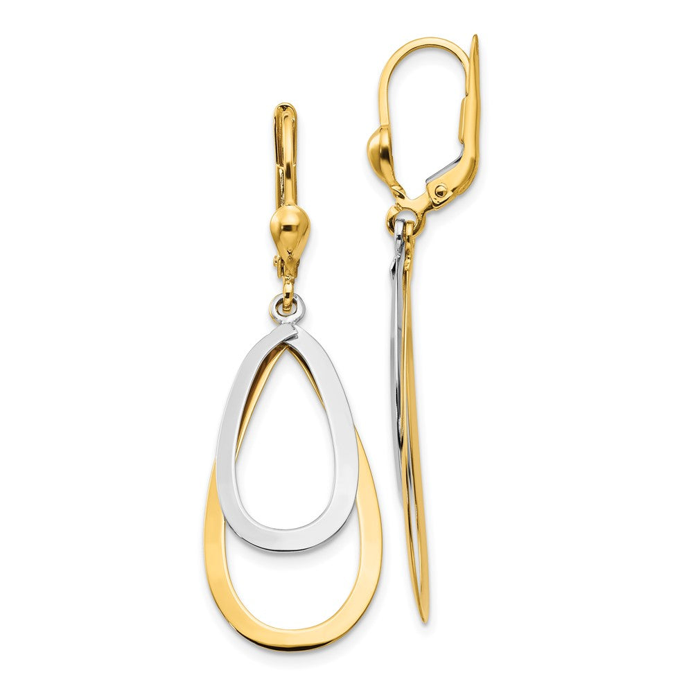 14k Two-tone 14 mm Oval Leverback Tear Drop Earrings (2.58 grams)