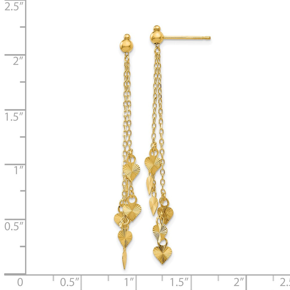 14k Yellow Gold 9 mm Diamond Cut Heart Post Dangle Earrings (1.26 grams)