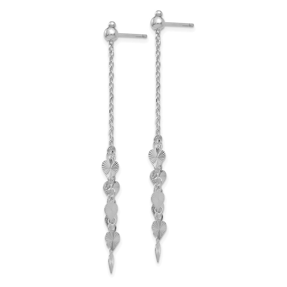 14k White Gold 9 mm  Diamond Cut Heart Post Dangle Earrings (1.24 grams)