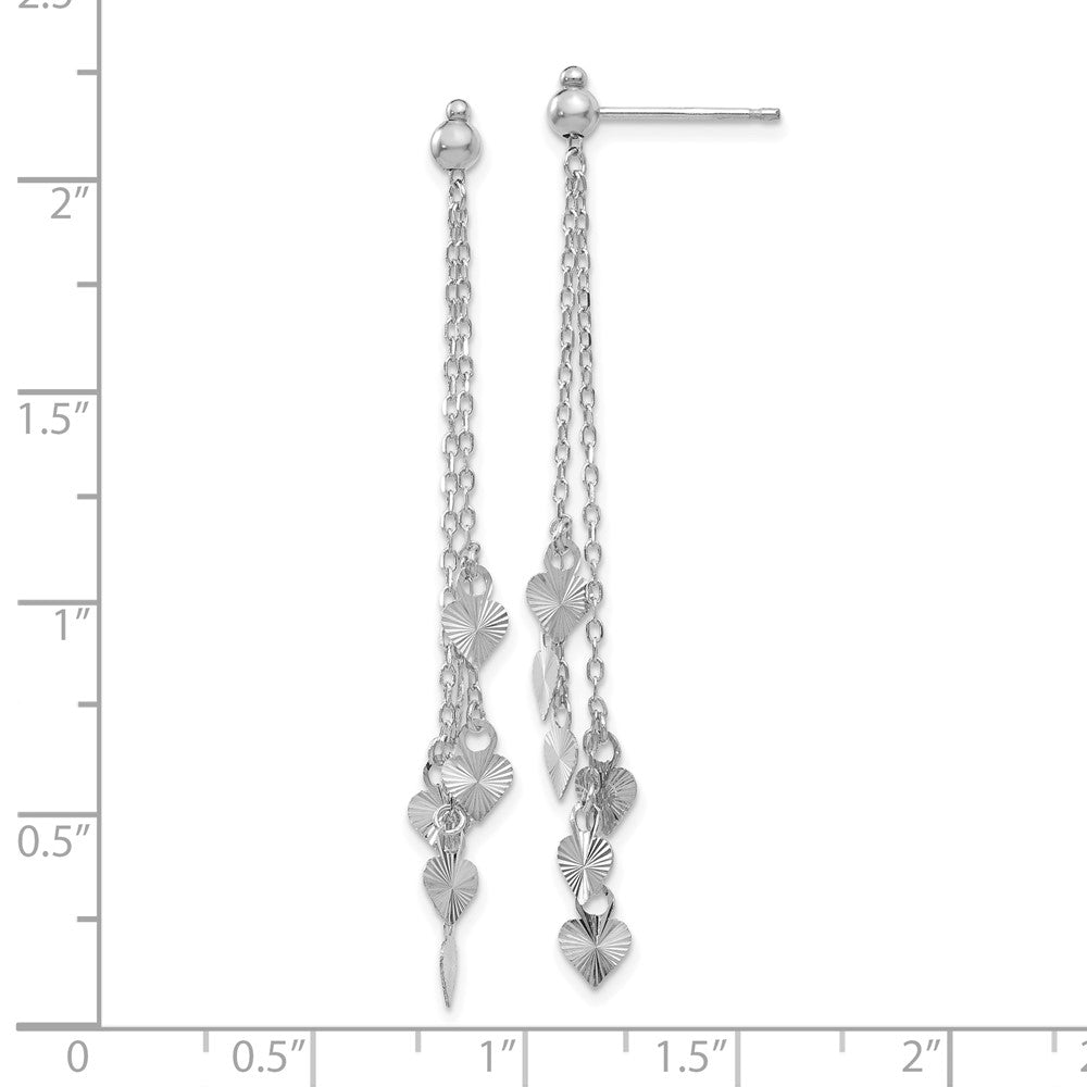 14k White Gold 9 mm  Diamond Cut Heart Post Dangle Earrings (1.24 grams)