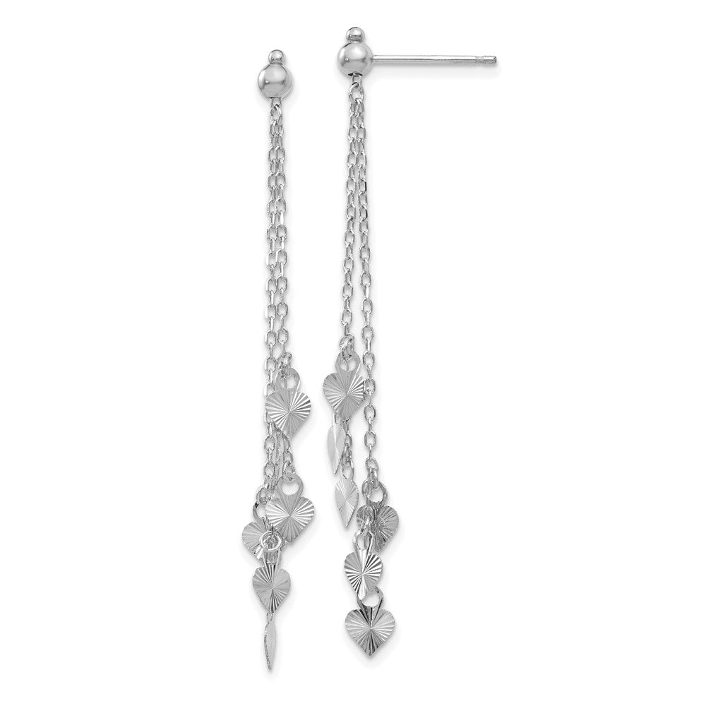 14k White Gold 9 mm  Diamond Cut Heart Post Dangle Earrings (1.24 grams)