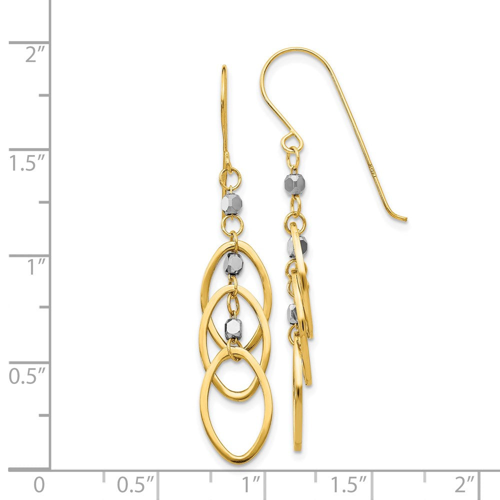 14k Two-tone 8 mm Oval Beaded Dangle Earrings (1.31 grams)