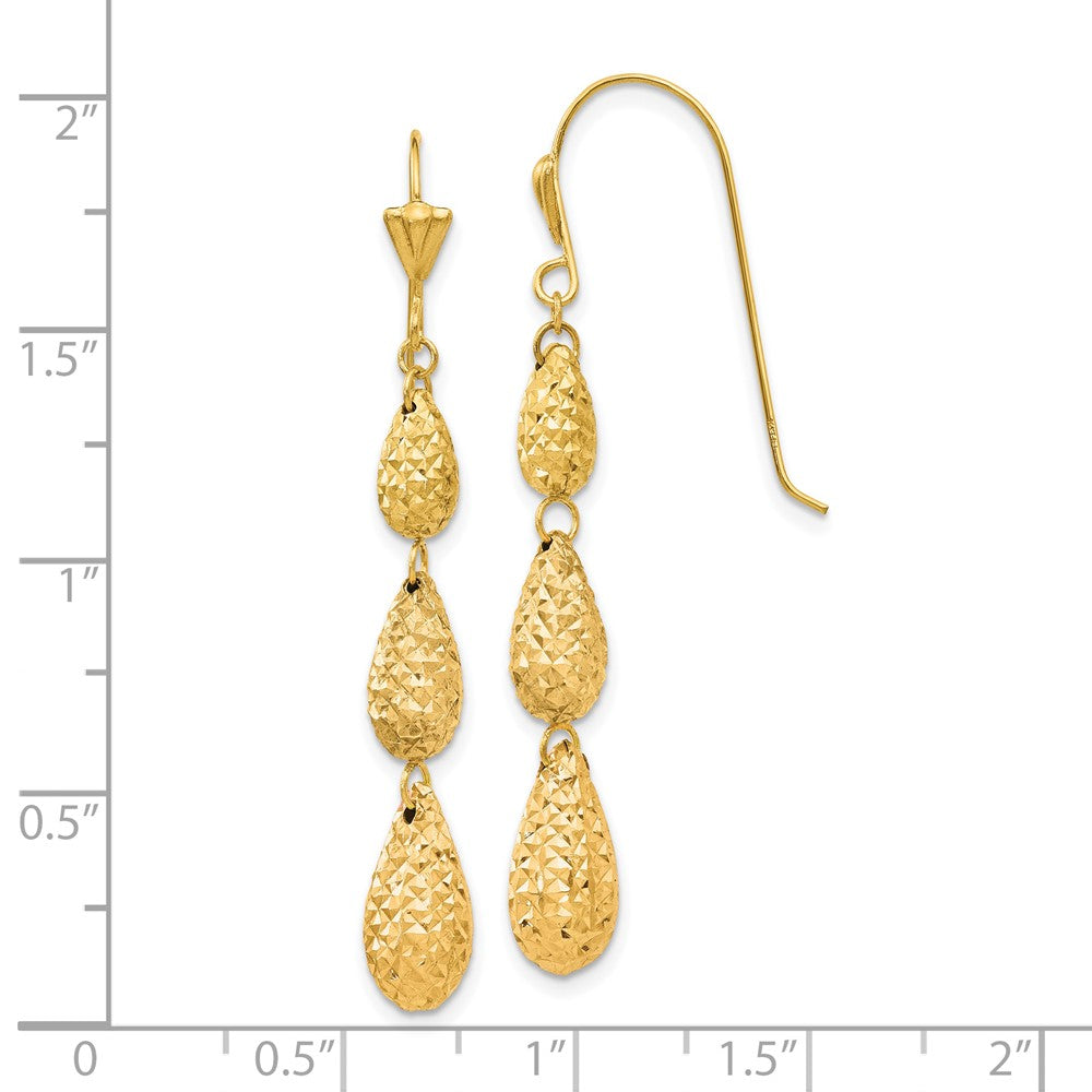 14k Yellow Gold 6 mm Puff Diamond-cut Teardrop Dangle Earrings (1.51 grams)