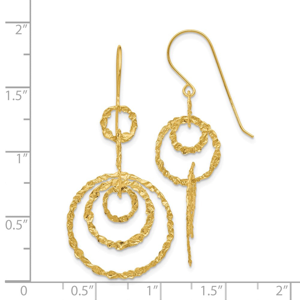 14k Yellow Gold 19 mm Textured Dangle Circle Earrings (1.64 grams)