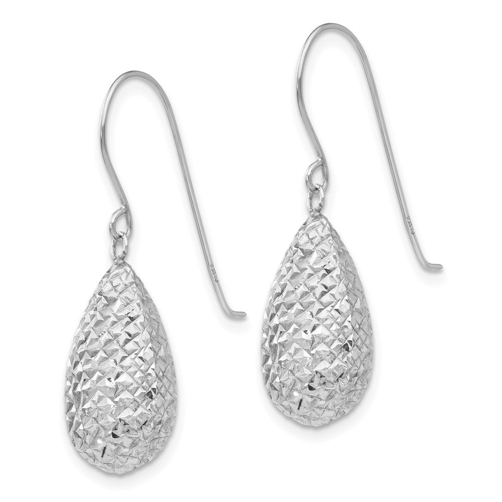 14k White Gold 8 mm Puff Teardrop Earrings (1.16 grams)