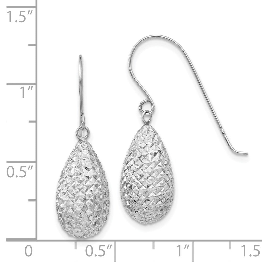 14k White Gold 8 mm Puff Teardrop Earrings (1.16 grams)