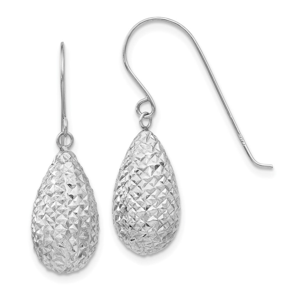 14k White Gold 8 mm Puff Teardrop Earrings (1.16 grams)