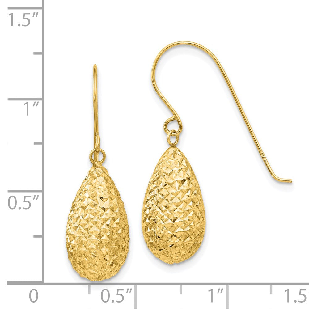 14k Yellow Gold 8 mm Puff Teardrop Earrings (1.22 grams)