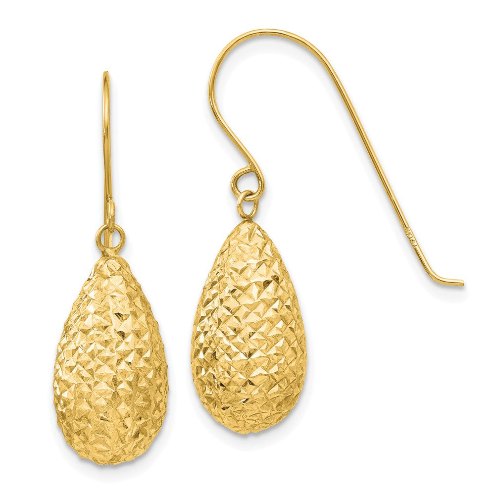 14k Yellow Gold 8 mm Puff Teardrop Earrings (1.22 grams)