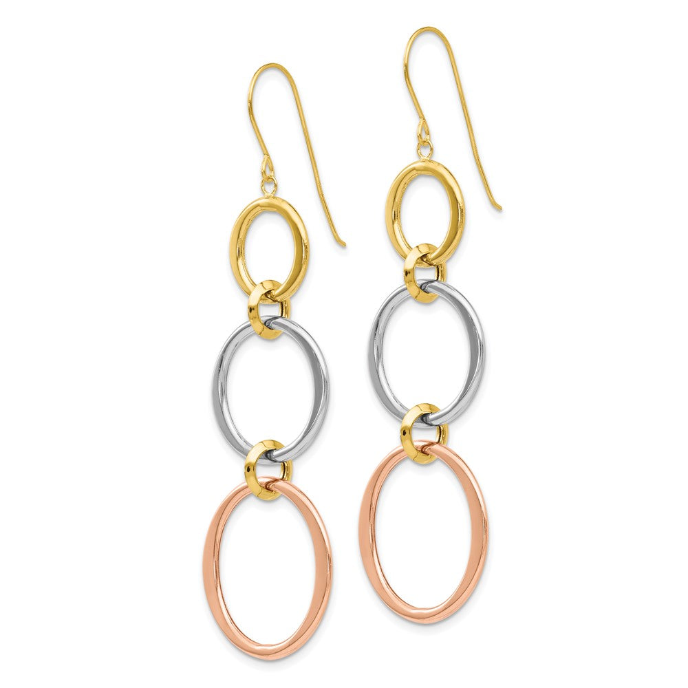 14k Tri-Color 19 mm Tri-color Triple Circle Dangle Earrings (2.93 grams)