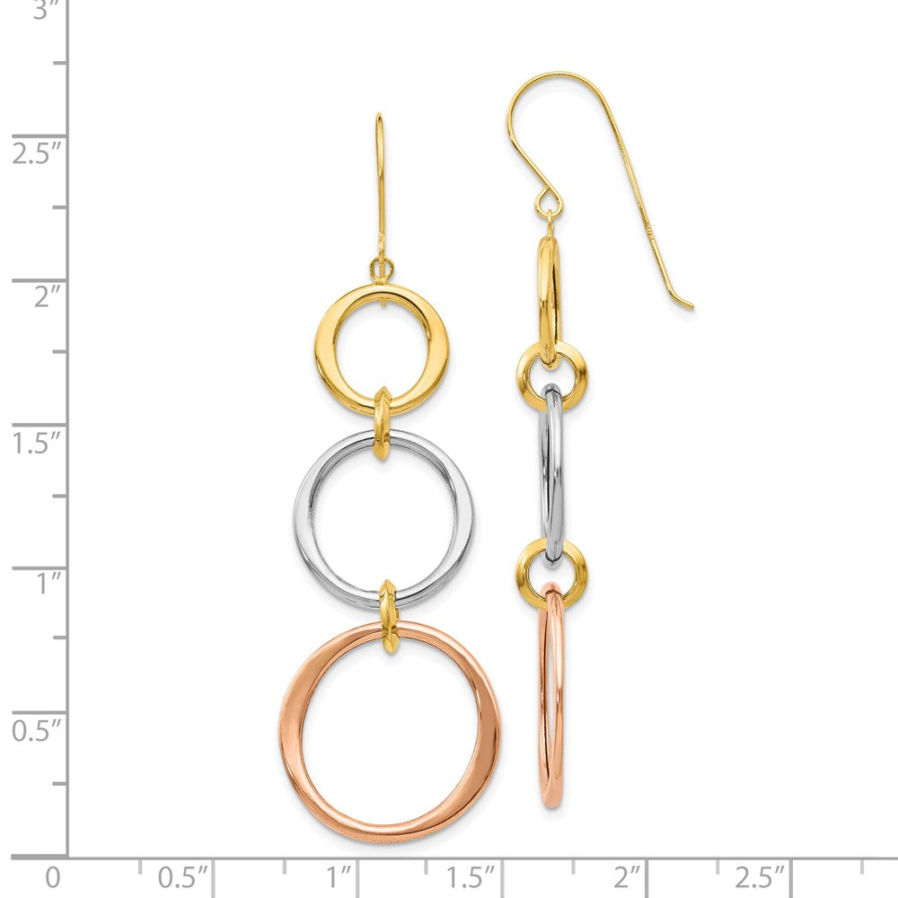14k Tri-Color 19 mm Tri-color Triple Circle Dangle Earrings (2.93 grams)