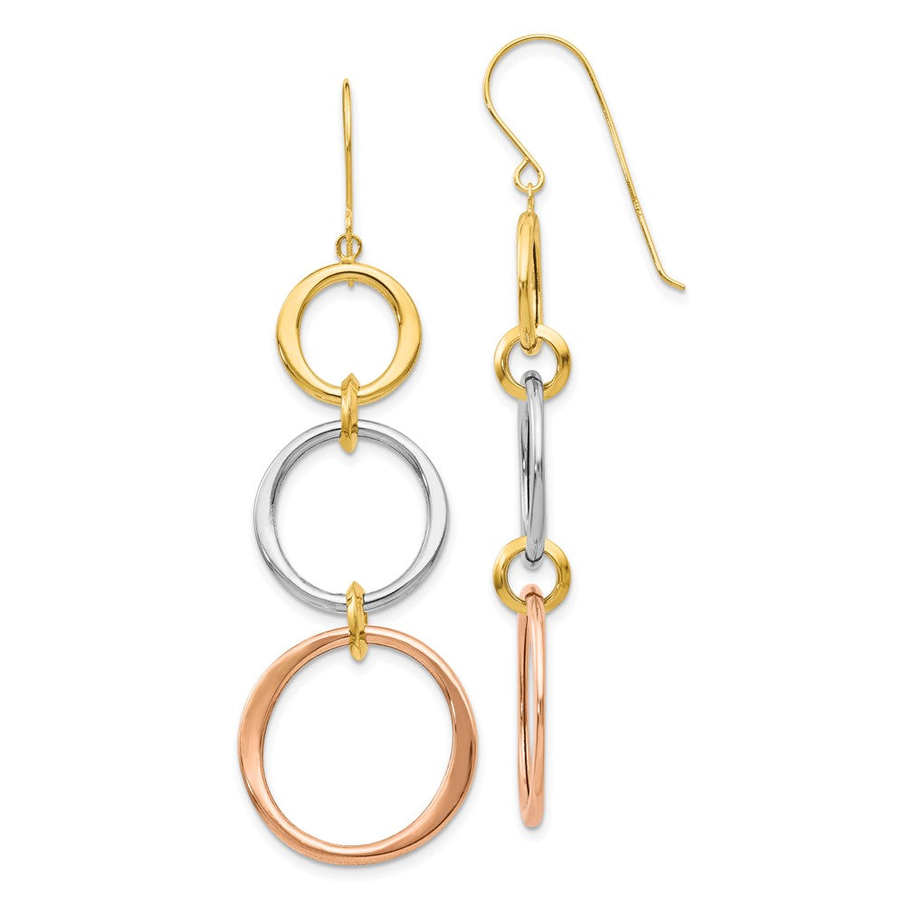 14k Tri-Color 19 mm Tri-color Triple Circle Dangle Earrings (2.93 grams)