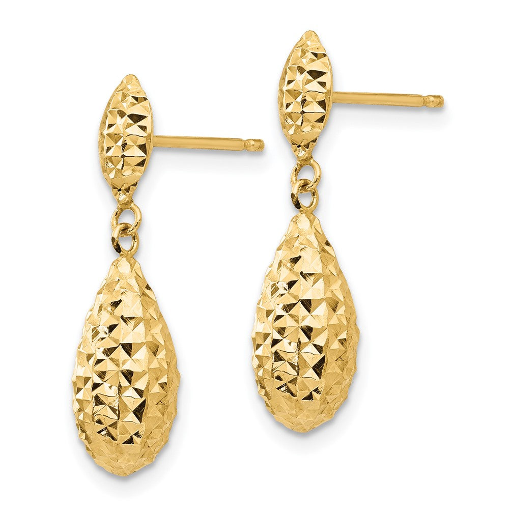 14k Yellow Gold 6 mm Diamond-cut Puff Teardrop Dangle Earrings (1 grams)