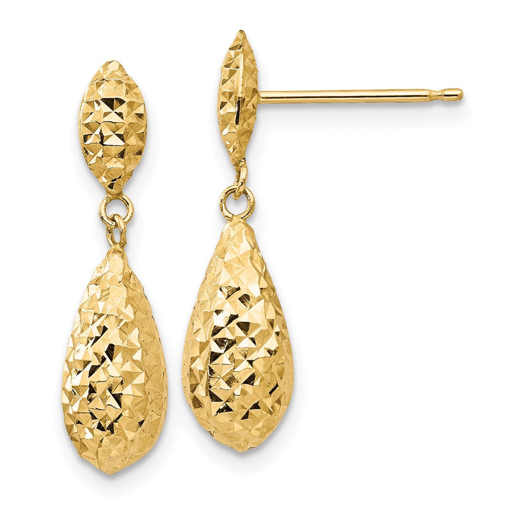 14k Yellow Gold 6 mm Diamond-cut Puff Teardrop Dangle Earrings (1 grams)