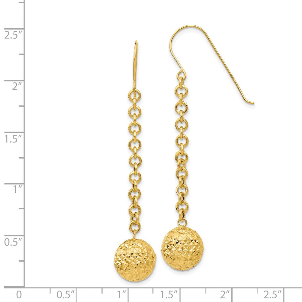 14k Yellow Gold 10 mm Diamond-cut Hollow Bead Dangle Earrings (1.7 grams)