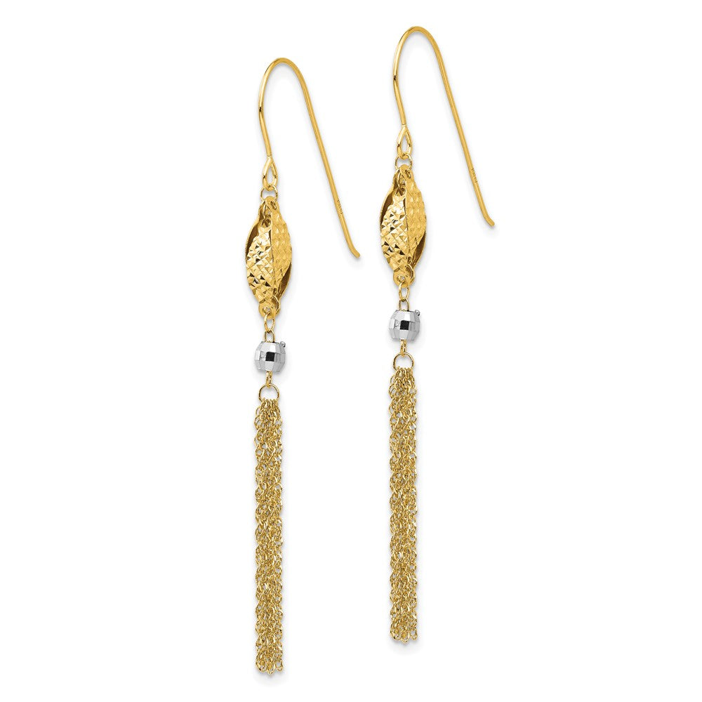 14k Two-tone 5 mm Bead and Chain Dangle Earrings (1.11 grams)