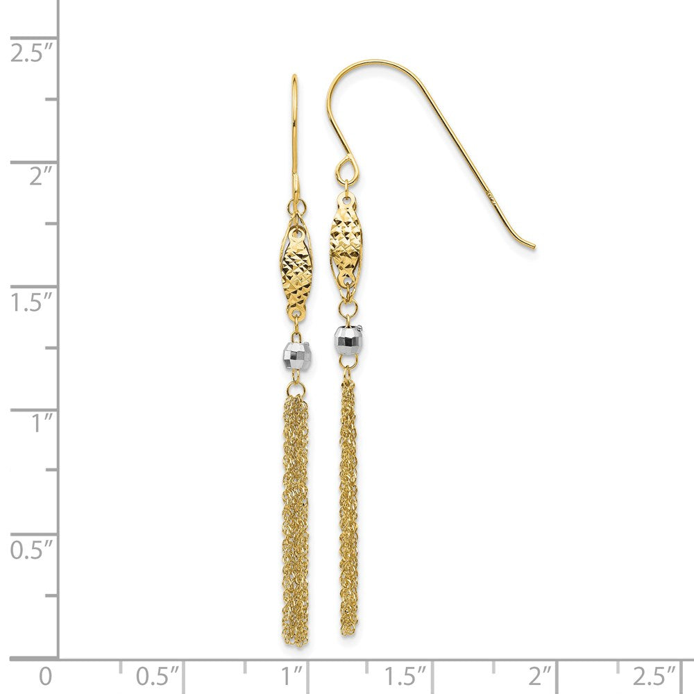 14k Two-tone 5 mm Bead and Chain Dangle Earrings (1.11 grams)