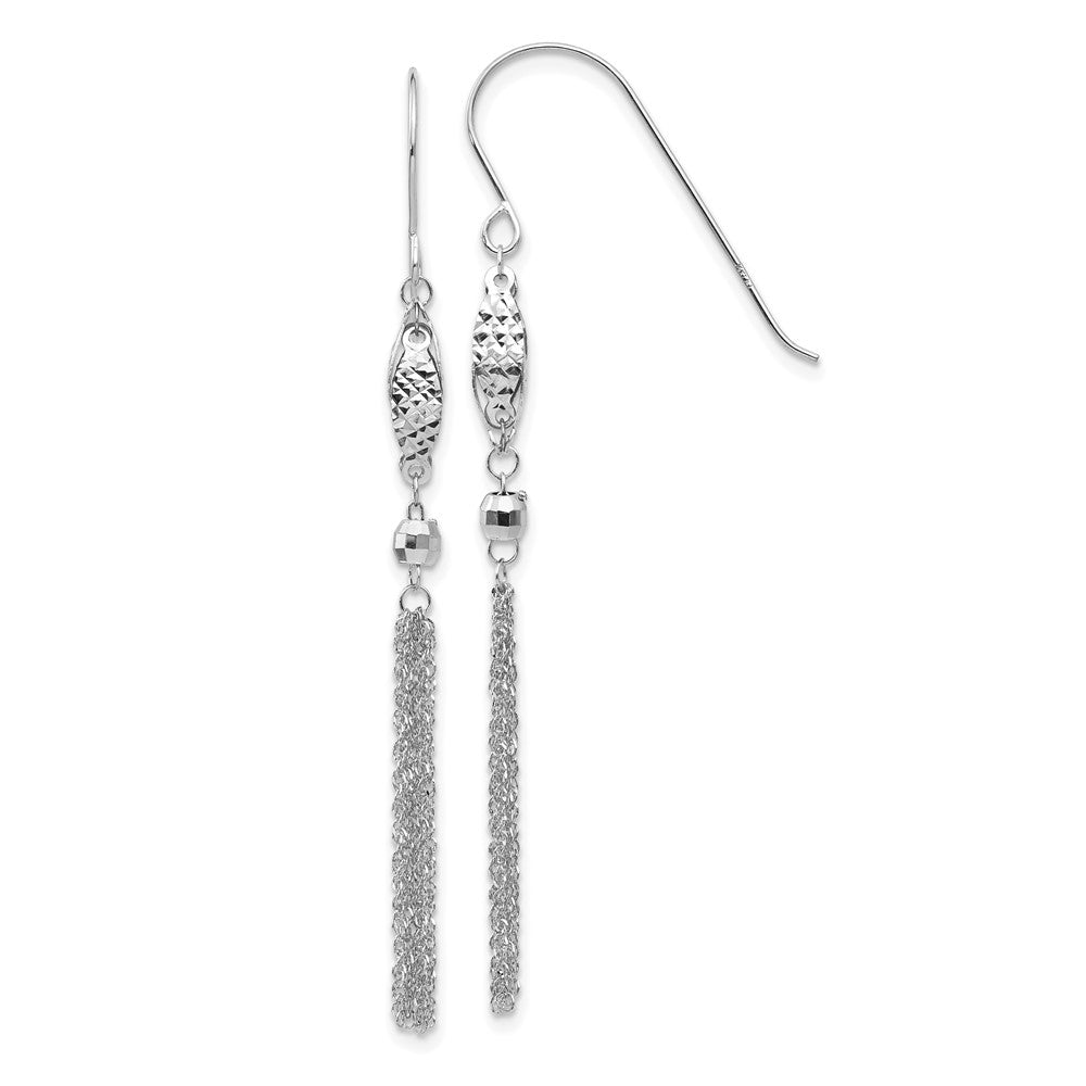 14k White Gold 5 mm Bead and Chain Dangle Earrings (1.08 grams)