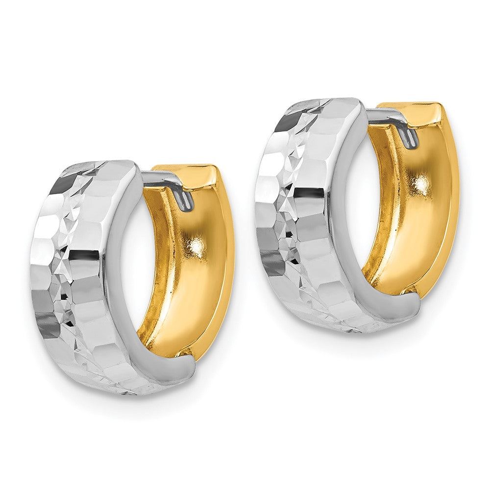 14k Two-tone 13 mm Textured Hinged Hoop Earrings (1.11 grams)